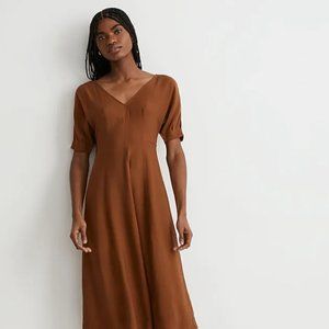 NWT Madewell Wide V-Neck Seamed Midi Dress sz. 2 Cinnamon Stick